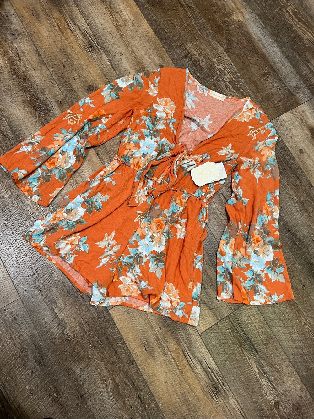 Altar'd State Orange Floral Tie-Front Romper